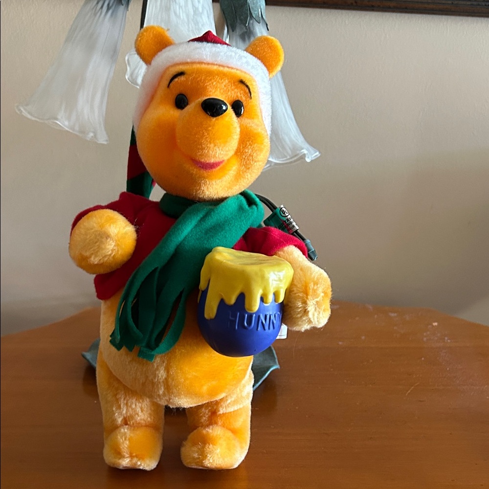 Winnie the Pooh Vintage Plush Animated Ornament with Scarf and Hunny Pot